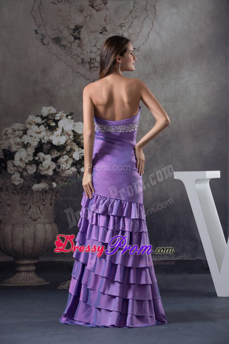 Strapless Beaded Slitted Purple Prom Dress with Ruffled Layers