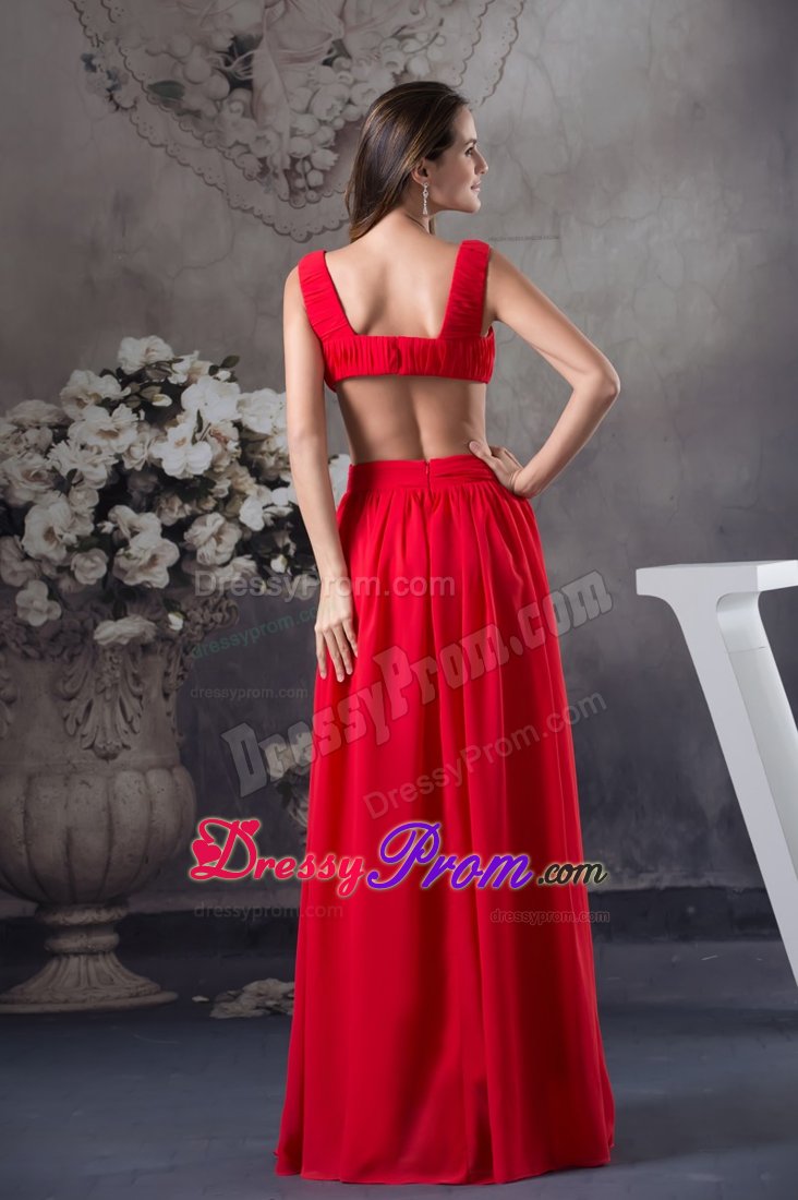 2014 Sexy Chiffon V-neck Red Prom Party Dress with Cutouts