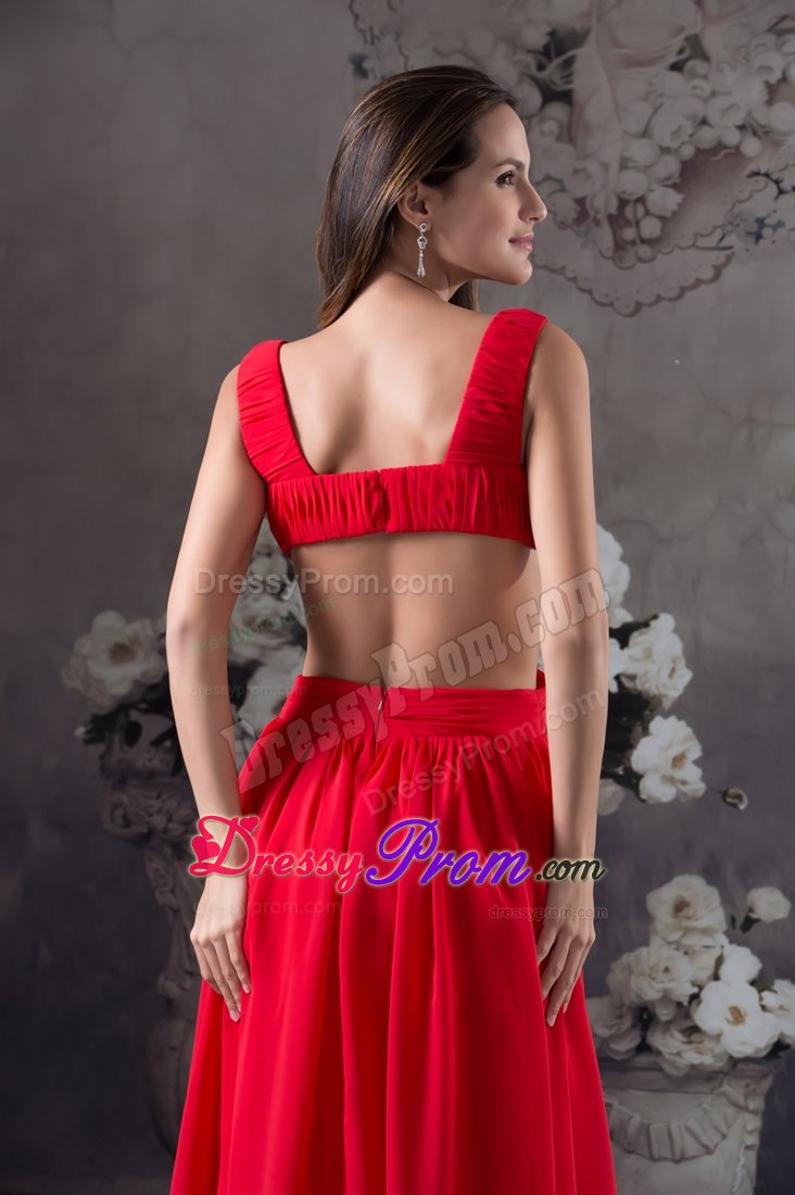 2014 Sexy Chiffon V-neck Red Prom Party Dress with Cutouts