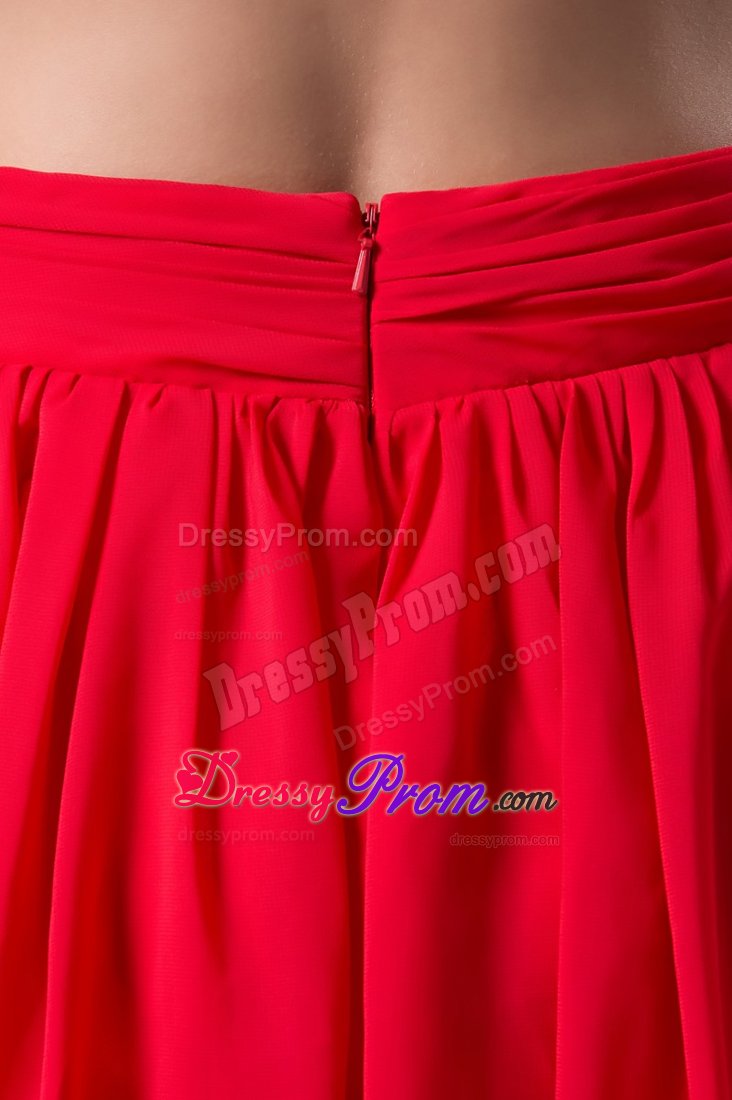 2014 Sexy Chiffon V-neck Red Prom Party Dress with Cutouts