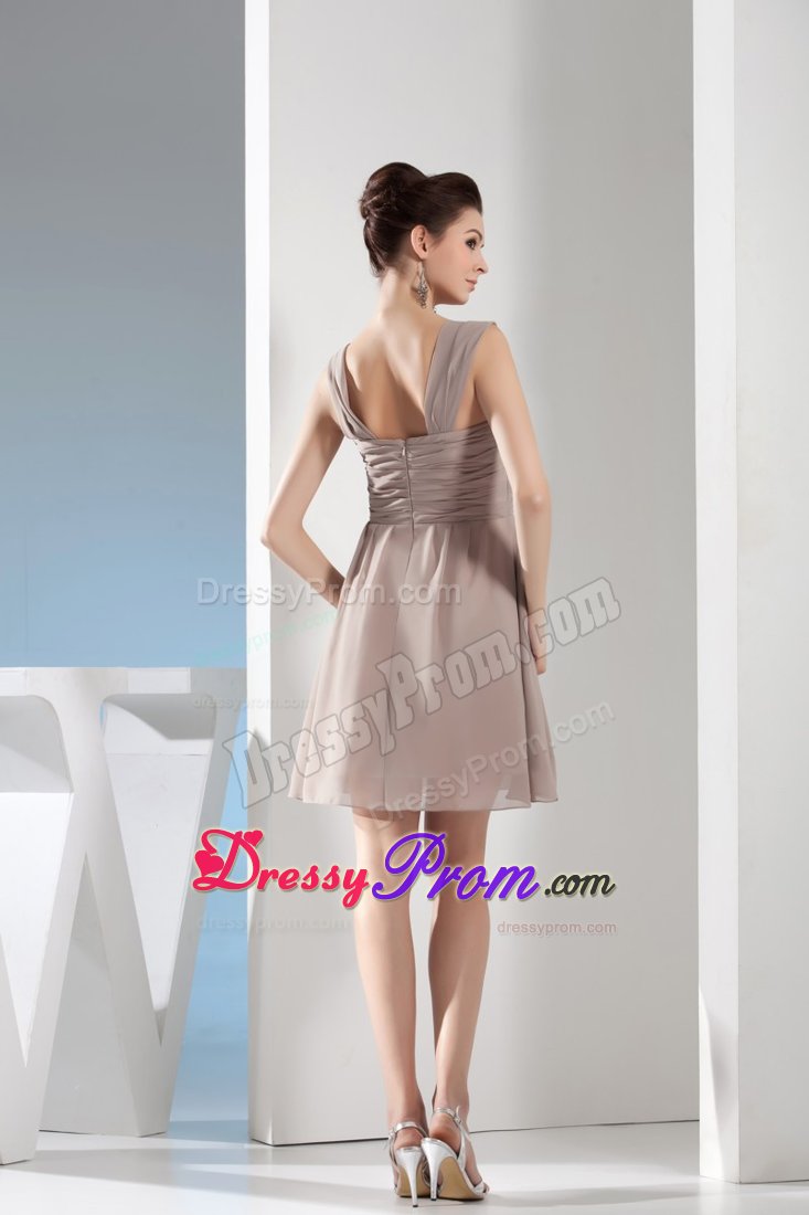 Straps Ruched Gray Chiffon Mini Dresses for Prom Princess on Sale