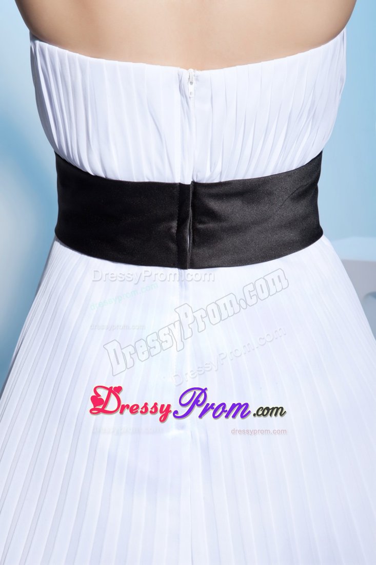 Newport Beach CA Pleated White Senior Prom with Flowery Sash
