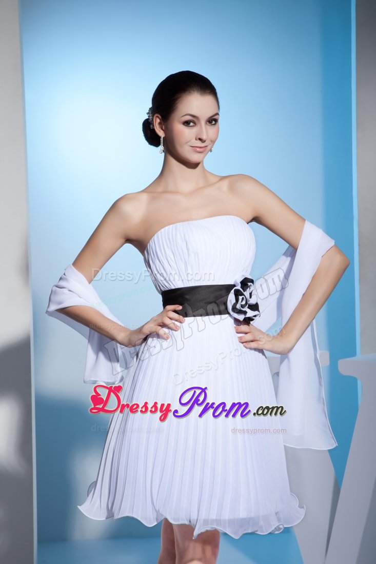 Newport Beach CA Pleated White Senior Prom with Flowery Sash