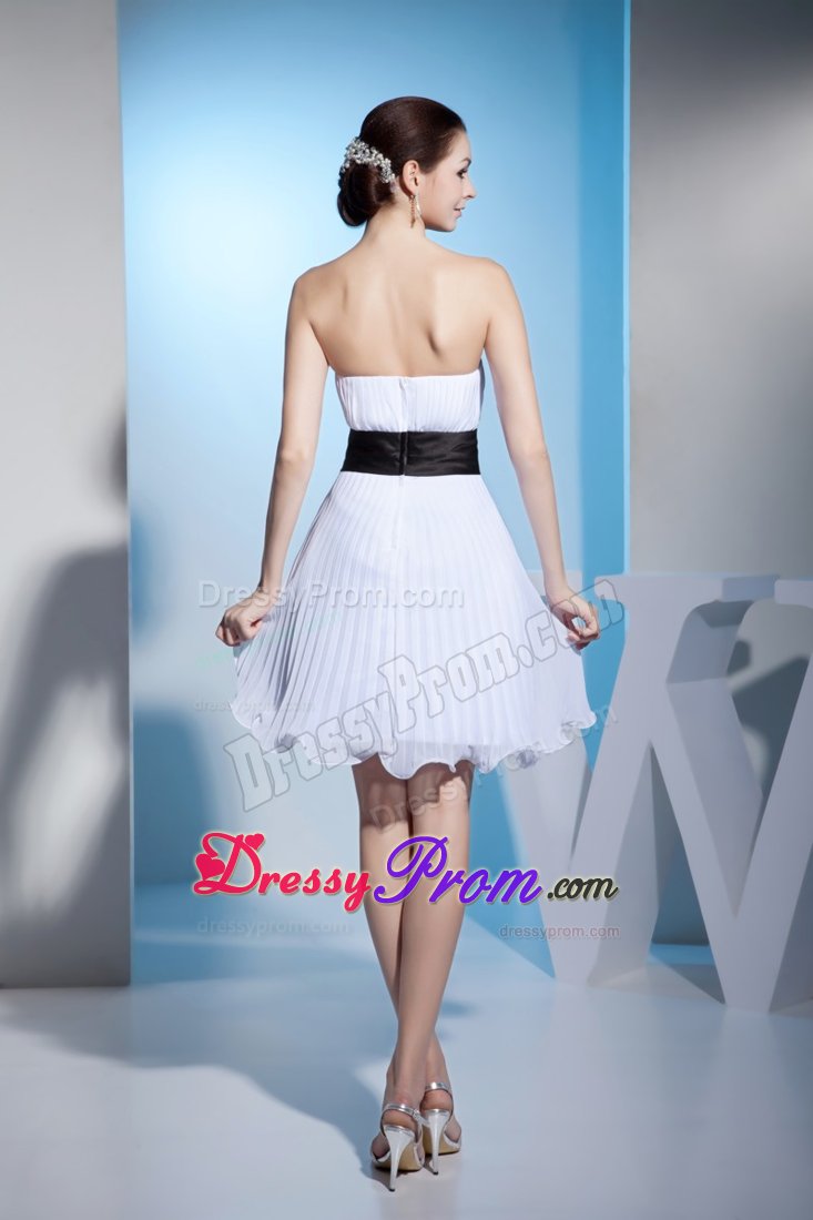Newport Beach CA Pleated White Senior Prom with Flowery Sash