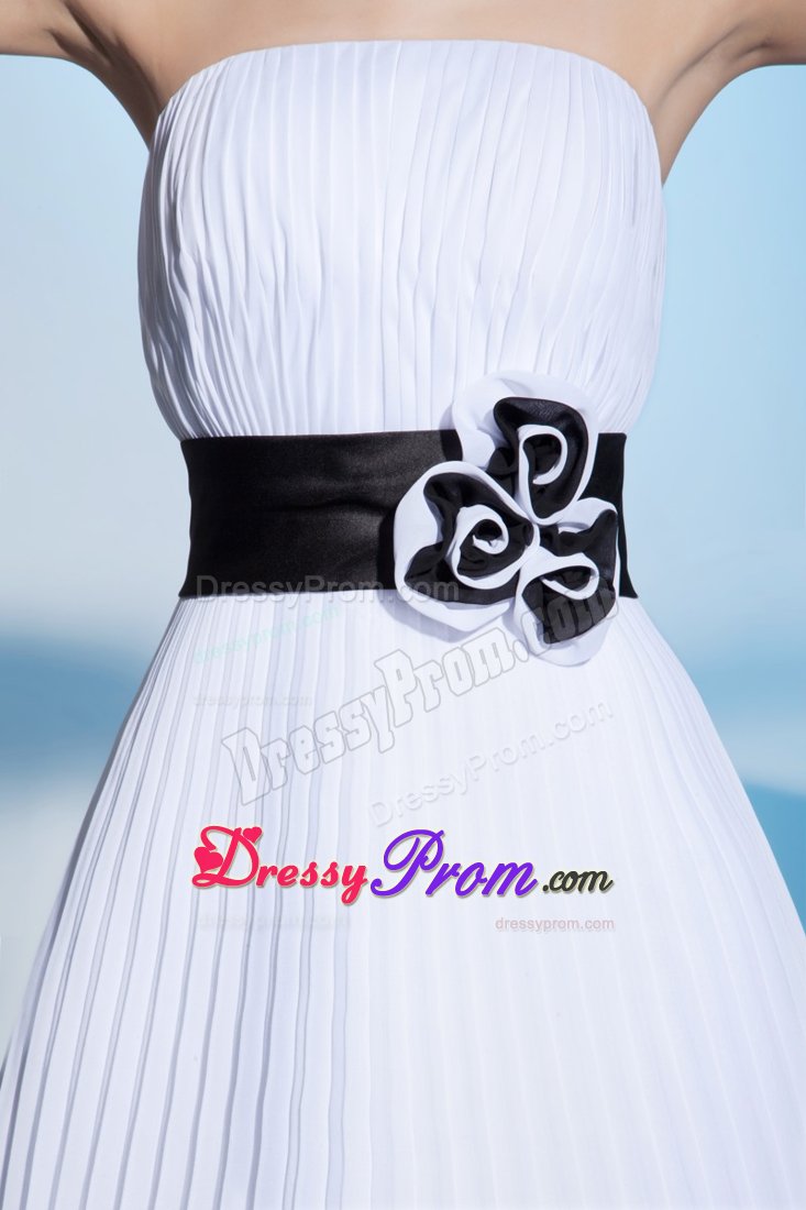 Newport Beach CA Pleated White Senior Prom with Flowery Sash