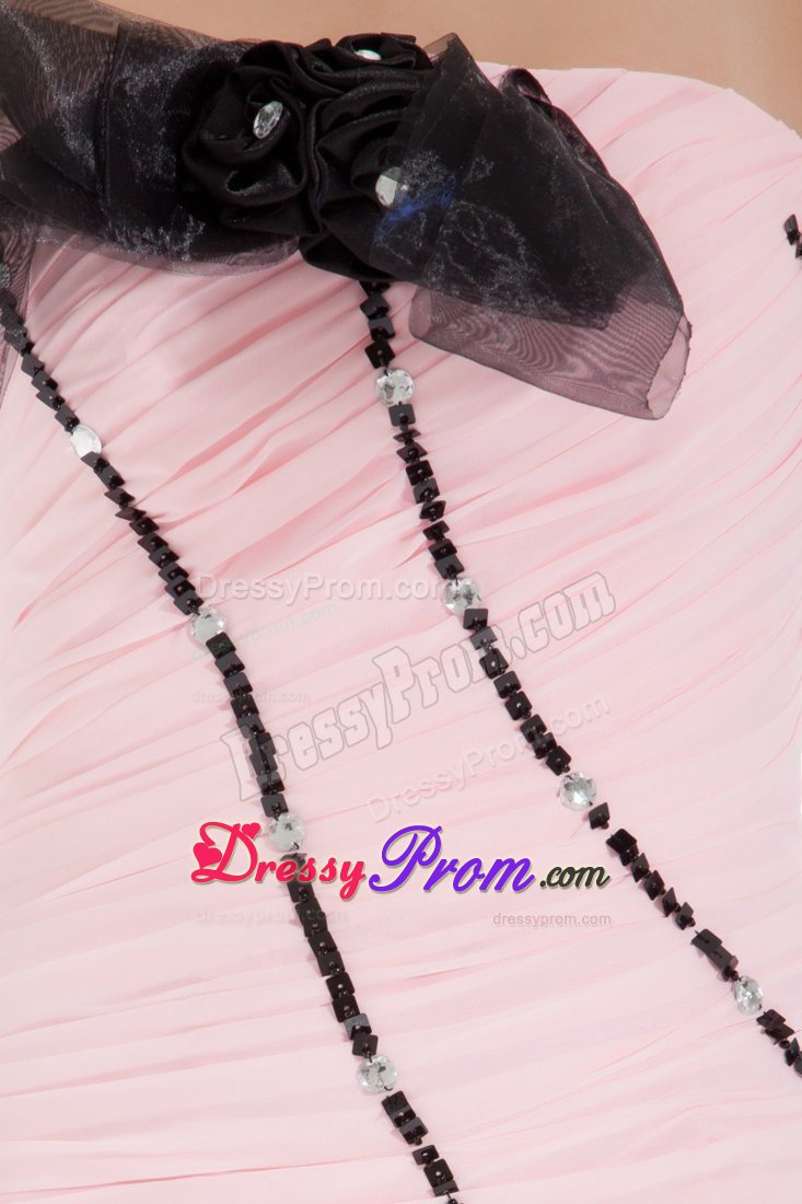 Light Pink Column Mini Length Senior Prom with Beading and Ruches