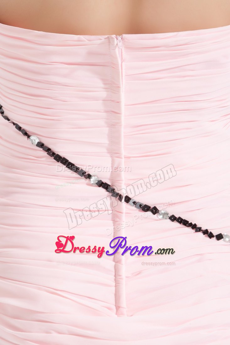 Light Pink Column Mini Length Senior Prom with Beading and Ruches