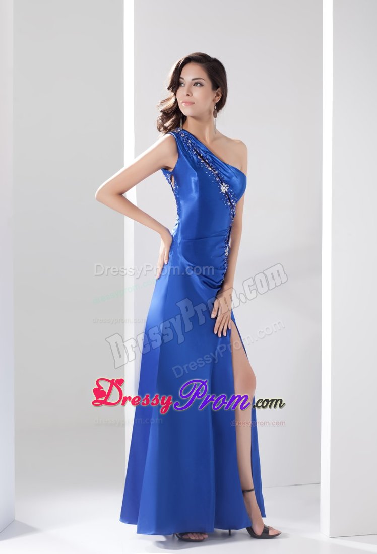 Sheath one Shoulder Side Zipper Beaded Prom Dress with Cutouts