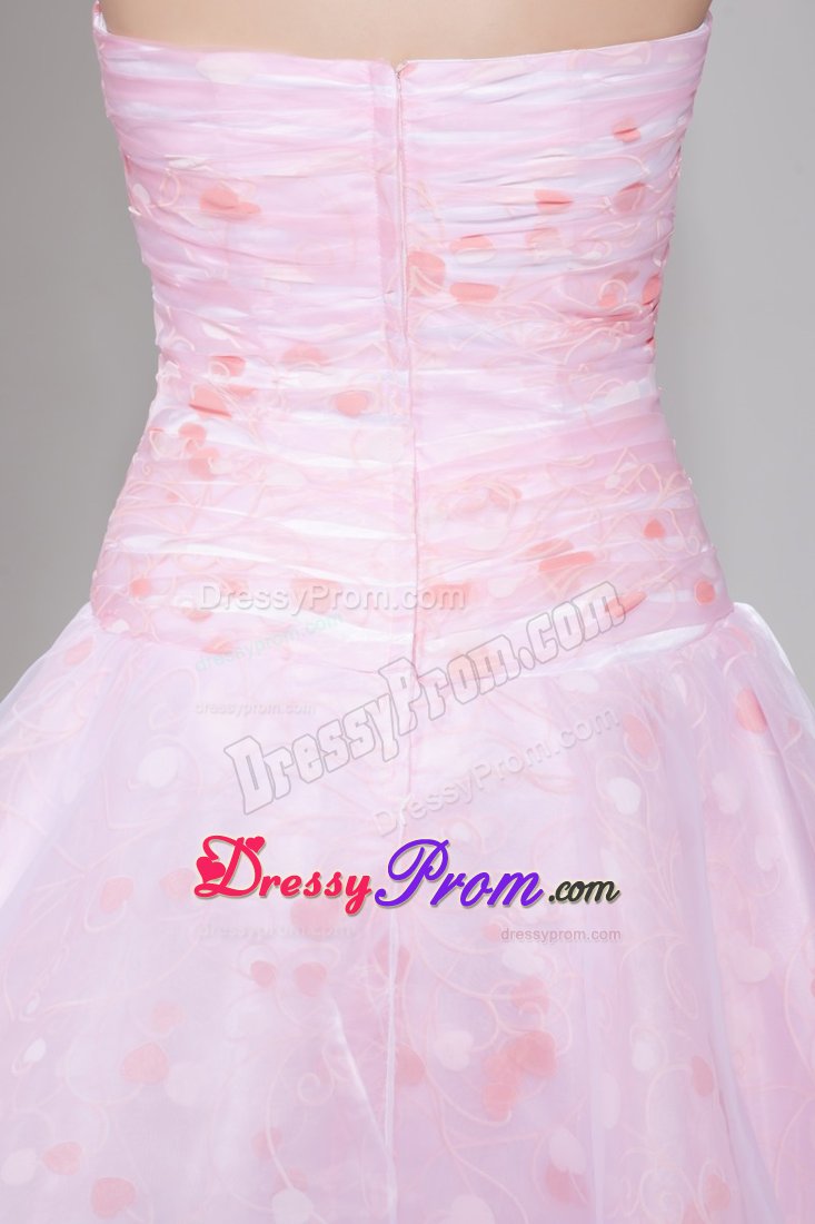 Sweetheart Ruched and Flowery Organza Senior Prom in Baby Pink