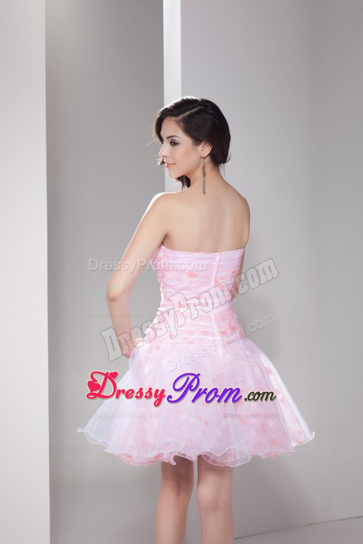 Sweetheart Ruched and Flowery Organza Senior Prom in Baby Pink