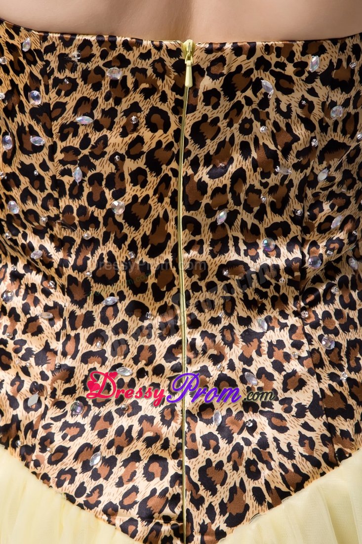 Beaded Light Yellow Mini Senior Prom with Leopard Print for Cheap