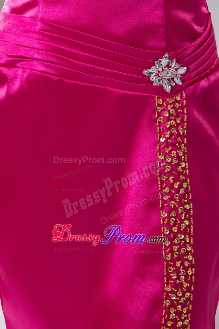 Halter Slitted Brush Train Beaded Hot Pink Prom Dress Wholesale