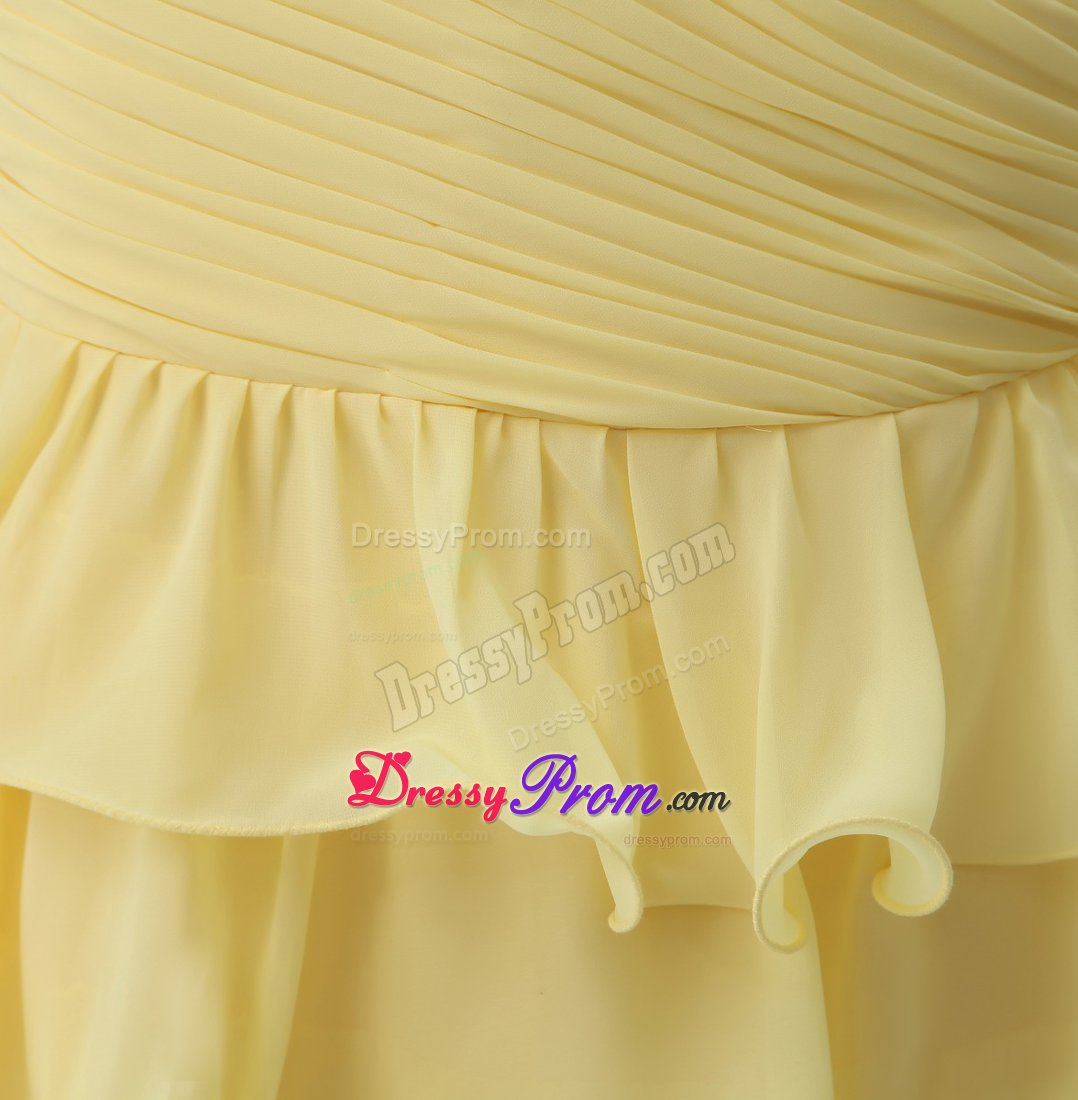Beaded and Ruched One Shoulder Senior Prom in Light Yellow 2014