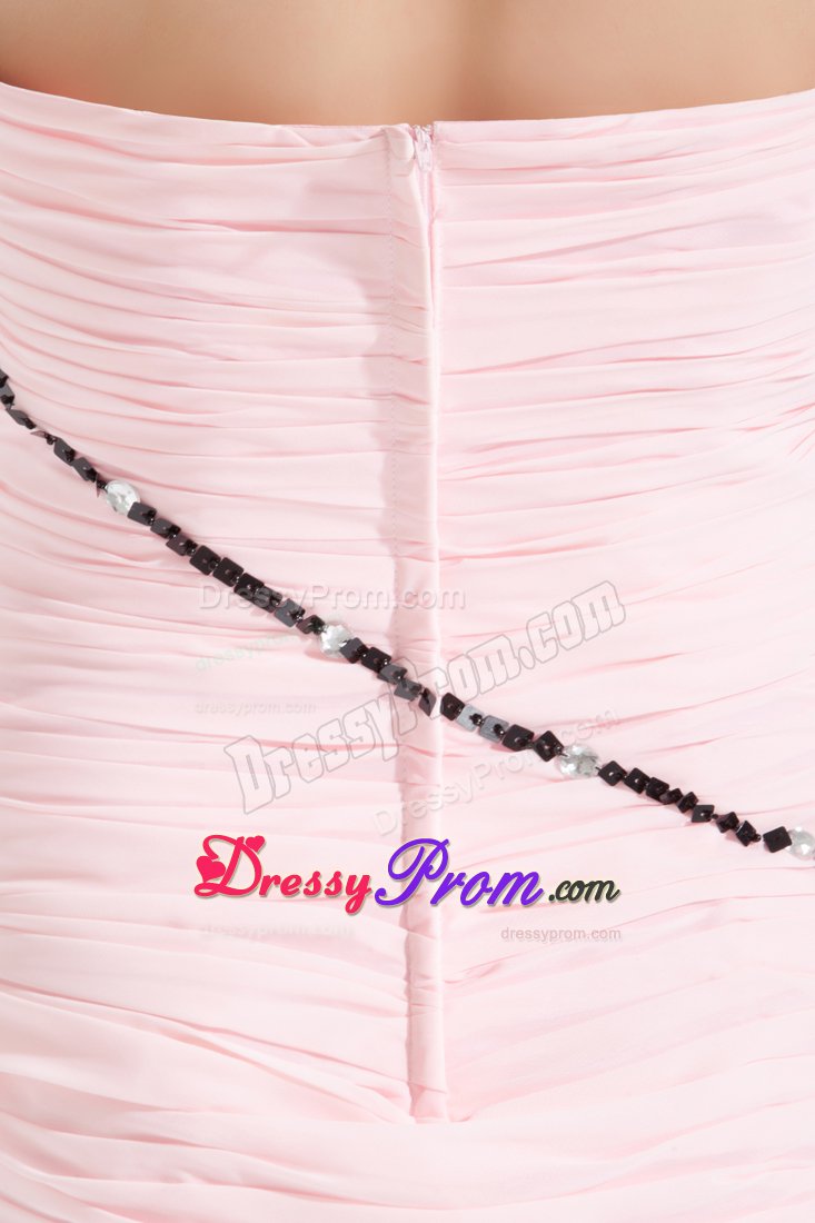 Ruched and Beaded Column Mini Length Junior Prom in Baby Pink