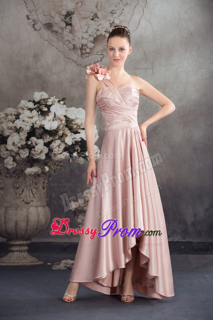 Flowery One Shoulder High-low Pink Junior Prom in Modesto CA