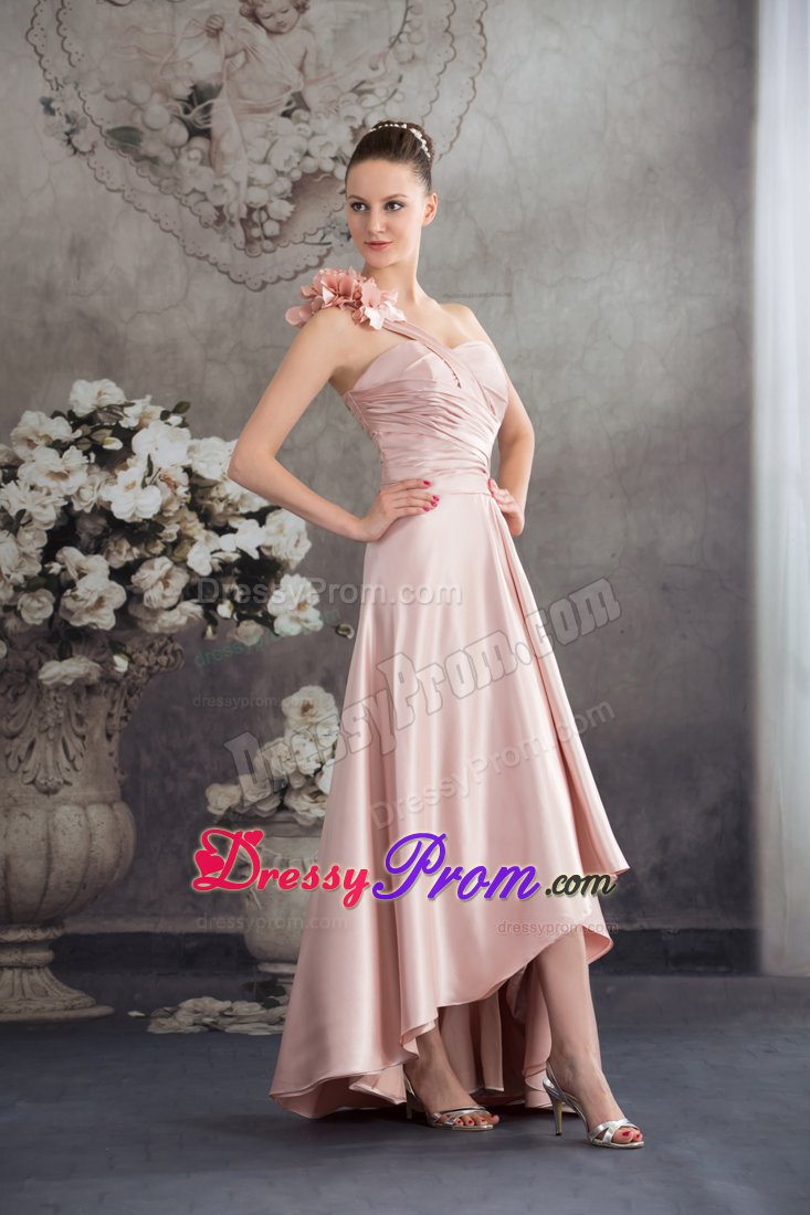 Flowery One Shoulder High-low Pink Junior Prom in Modesto CA