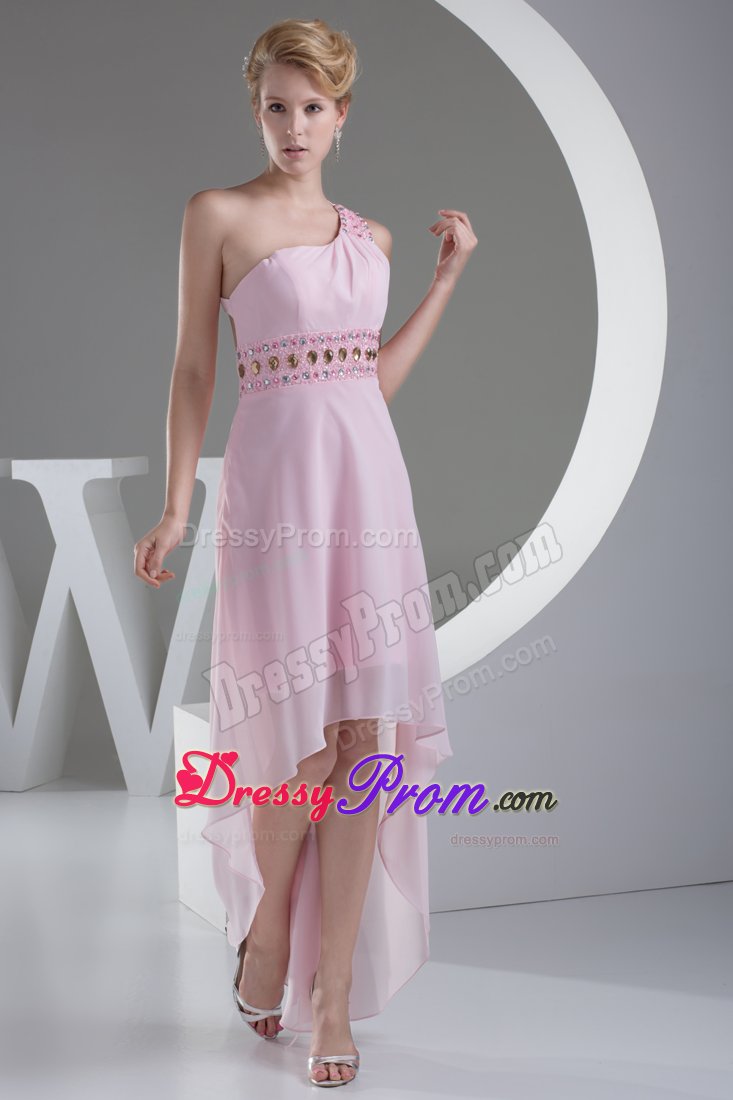 Beaded One Shoulder Pink High-low Junior Prom in Milpitas CA