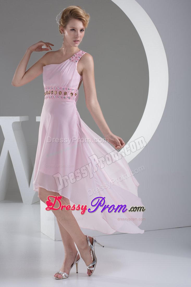 Beaded One Shoulder Pink High-low Junior Prom in Milpitas CA