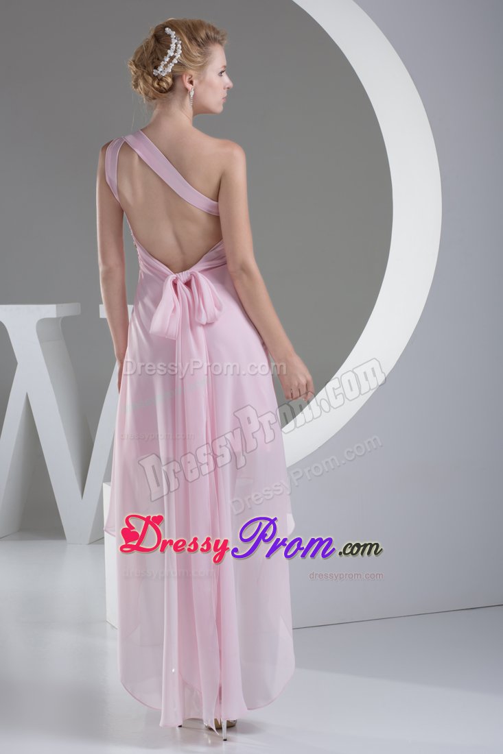 Beaded One Shoulder Pink High-low Junior Prom in Milpitas CA