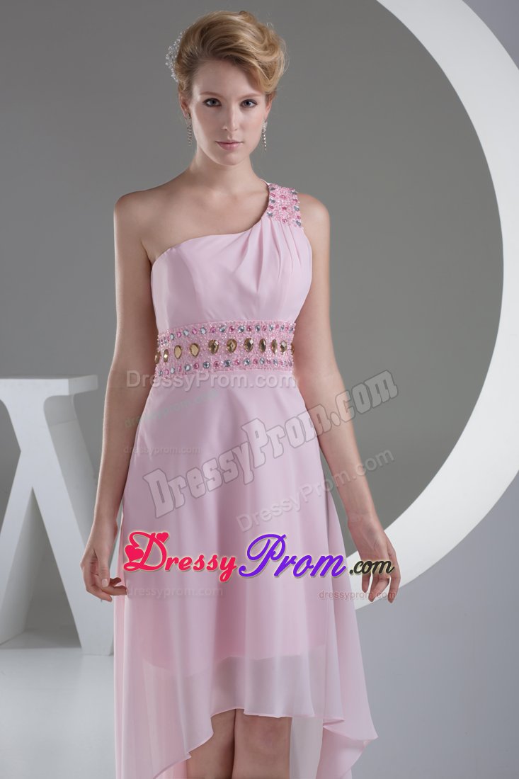 Beaded One Shoulder Pink High-low Junior Prom in Milpitas CA