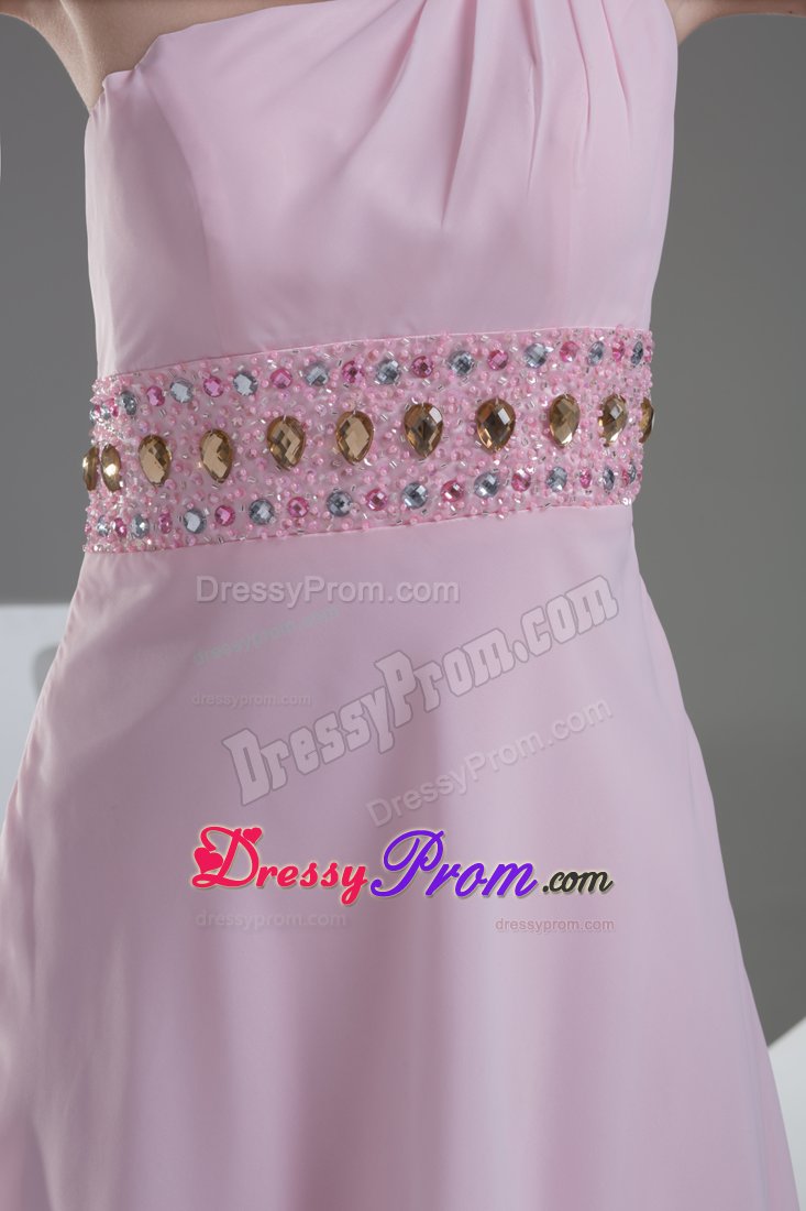 Beaded One Shoulder Pink High-low Junior Prom in Milpitas CA