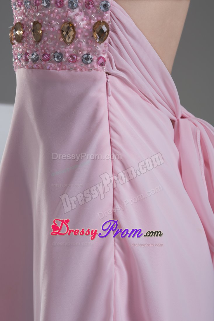 Beaded One Shoulder Pink High-low Junior Prom in Milpitas CA
