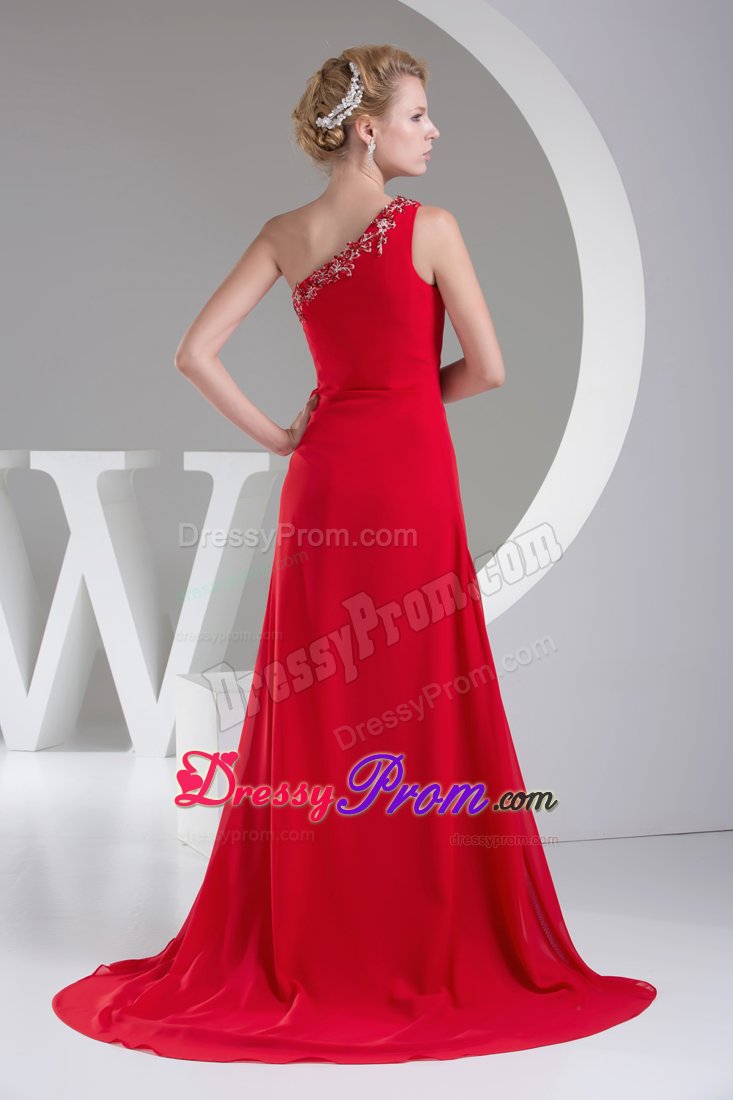 2014 Best one Shoulder Slitted Appliqued Red Dress for Prom