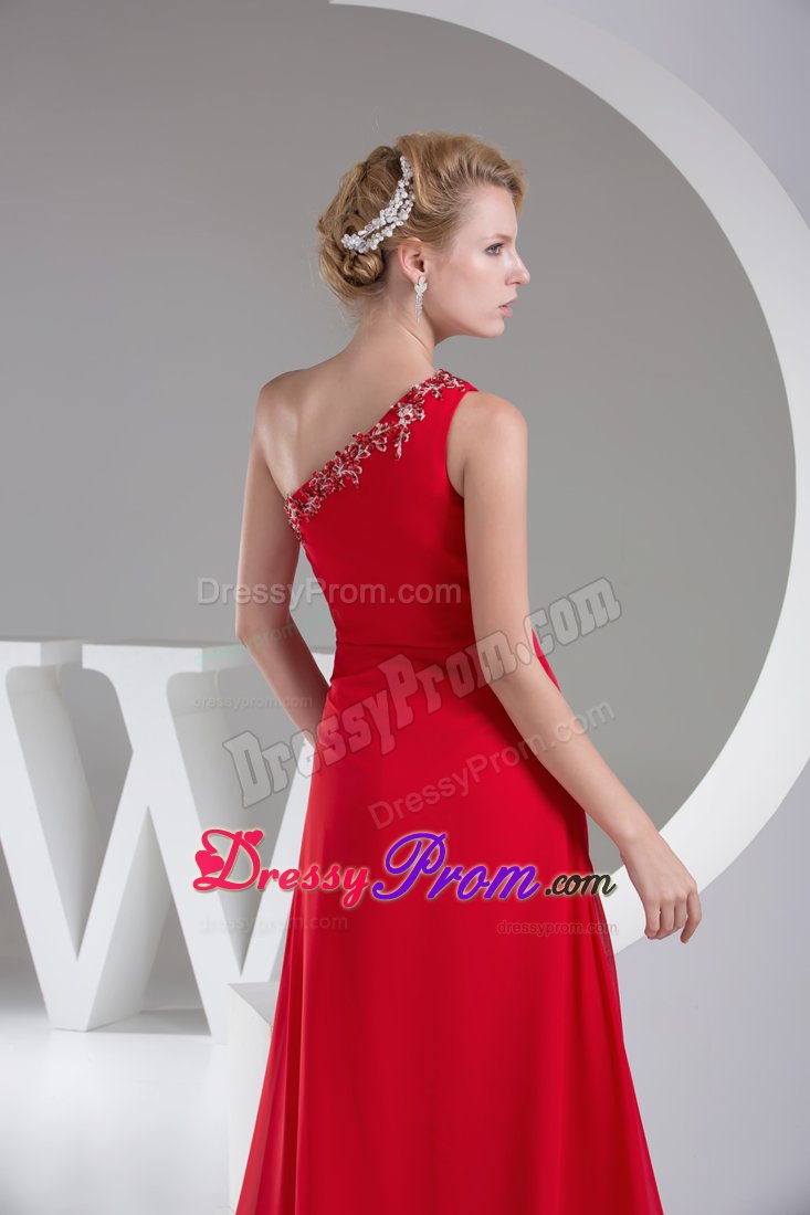 2014 Best one Shoulder Slitted Appliqued Red Dress for Prom