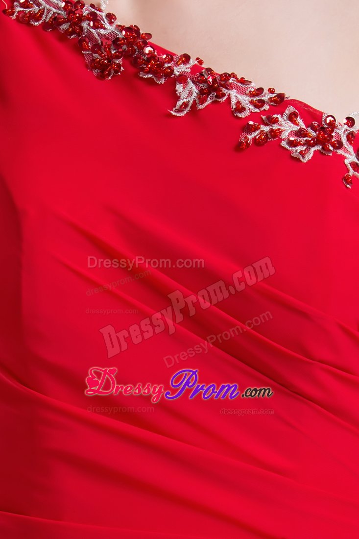 2014 Best one Shoulder Slitted Appliqued Red Dress for Prom