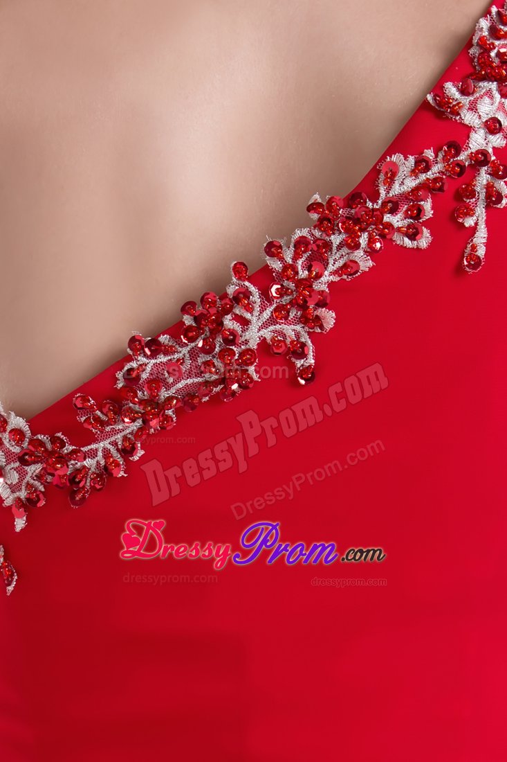 2014 Best one Shoulder Slitted Appliqued Red Dress for Prom