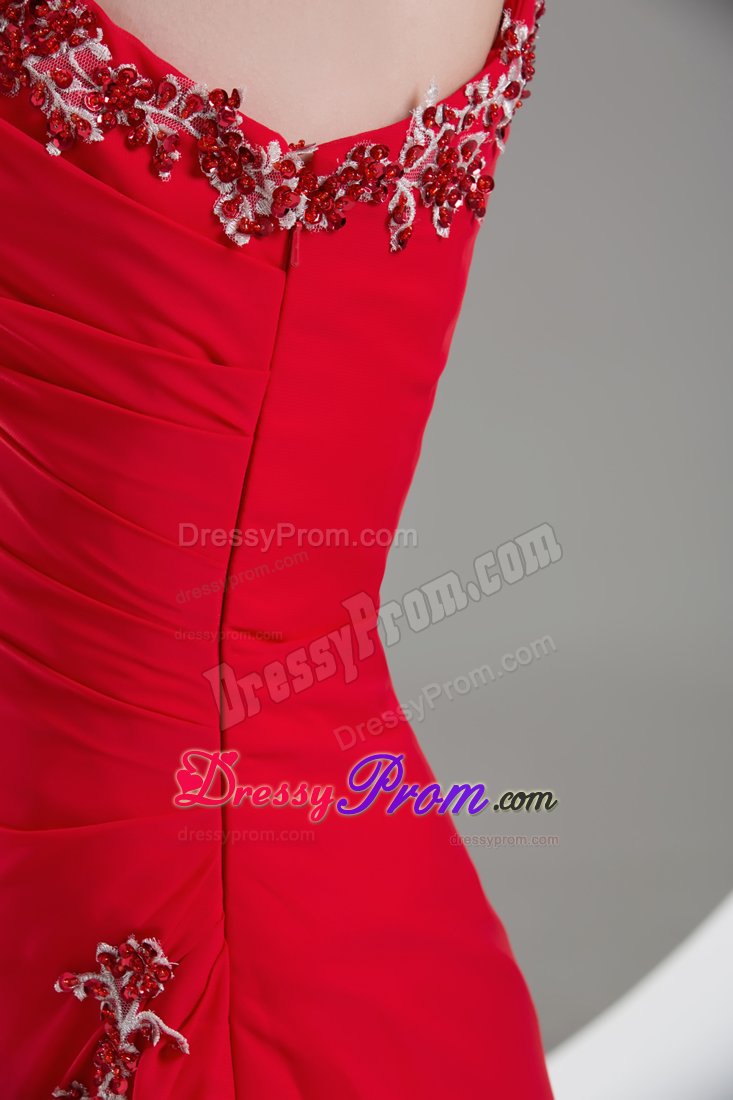 2014 Best one Shoulder Slitted Appliqued Red Dress for Prom