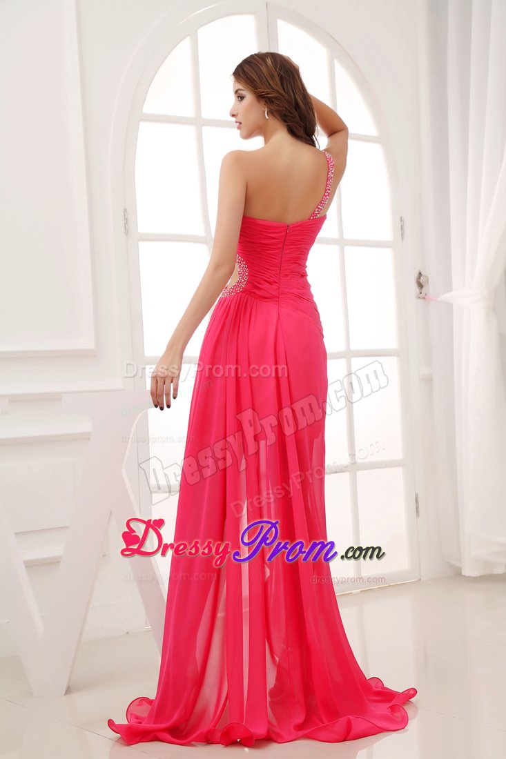 Cheap Hot Pink High-low One Shoulder Junior Prom with Cutouts