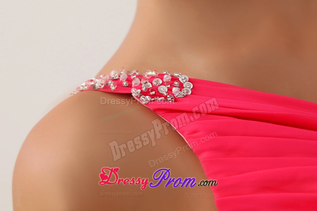 Cheap Hot Pink High-low One Shoulder Junior Prom with Cutouts