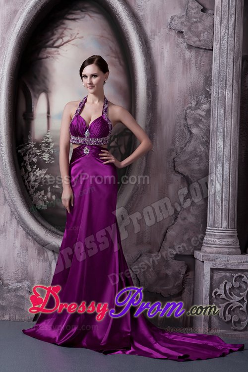 Affordable Column Halter Prom Dress for Girls with Back Out