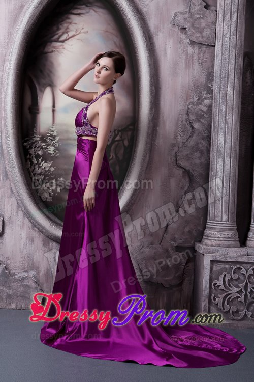 Affordable Column Halter Prom Dress for Girls with Back Out