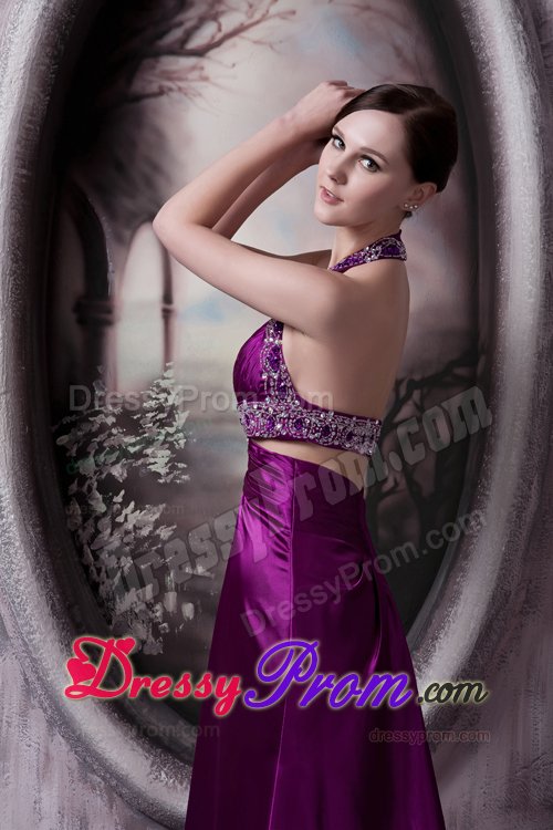Affordable Column Halter Prom Dress for Girls with Back Out