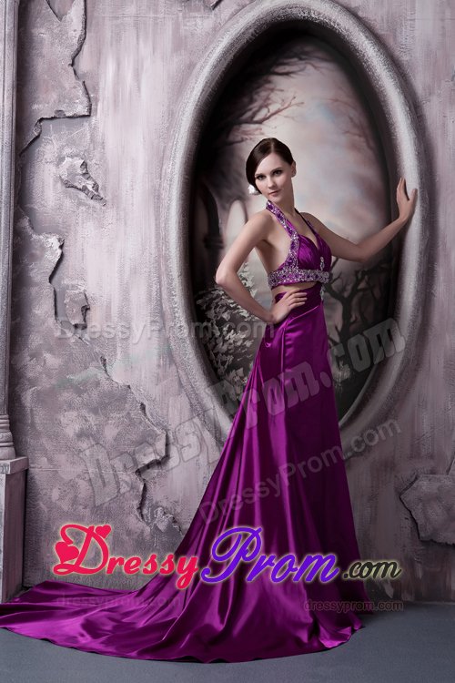 Affordable Column Halter Prom Dress for Girls with Back Out