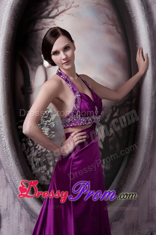 Affordable Column Halter Prom Dress for Girls with Back Out