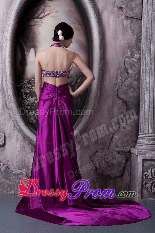 Affordable Column Halter Prom Dress for Girls with Back Out
