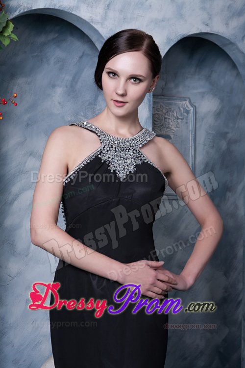 New Style Scoop Neck Watteau Train Black Backless Prom Dress