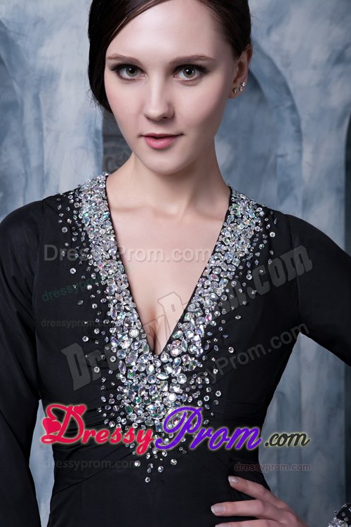 Special Long Sleeves V-neck Backless Black Dress for Prom