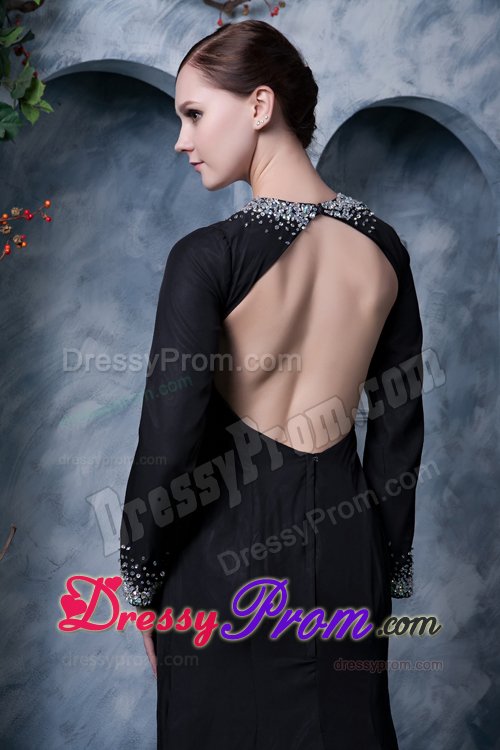 Special Long Sleeves V-neck Backless Black Dress for Prom