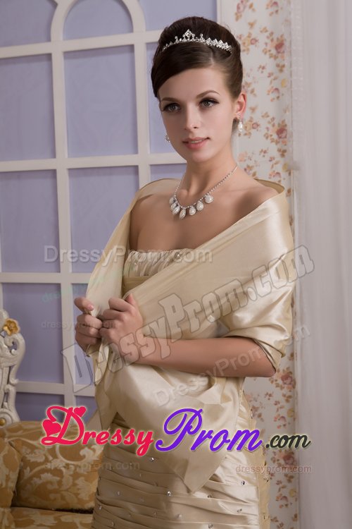 Brand New Champagne Strapless Beaded Ruched Mini Prom Dress