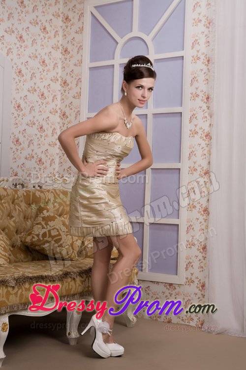 Brand New Champagne Strapless Beaded Ruched Mini Prom Dress