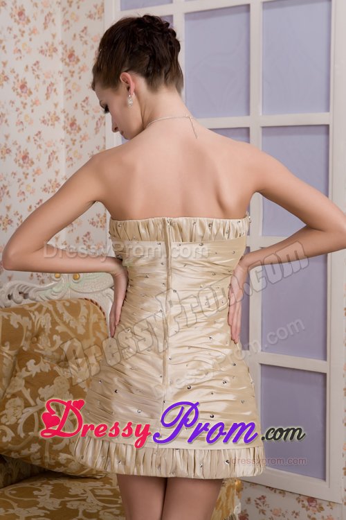 Brand New Champagne Strapless Beaded Ruched Mini Prom Dress