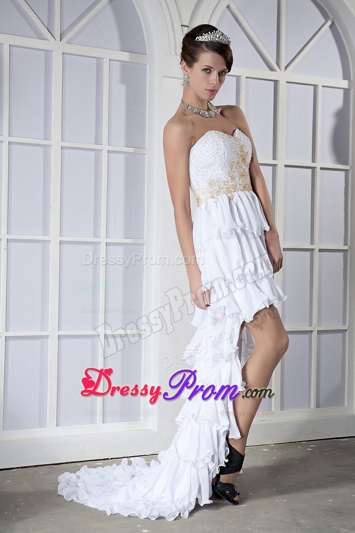 Low Price High-low Sweetheart Beaded White Prom Cocktail Dress