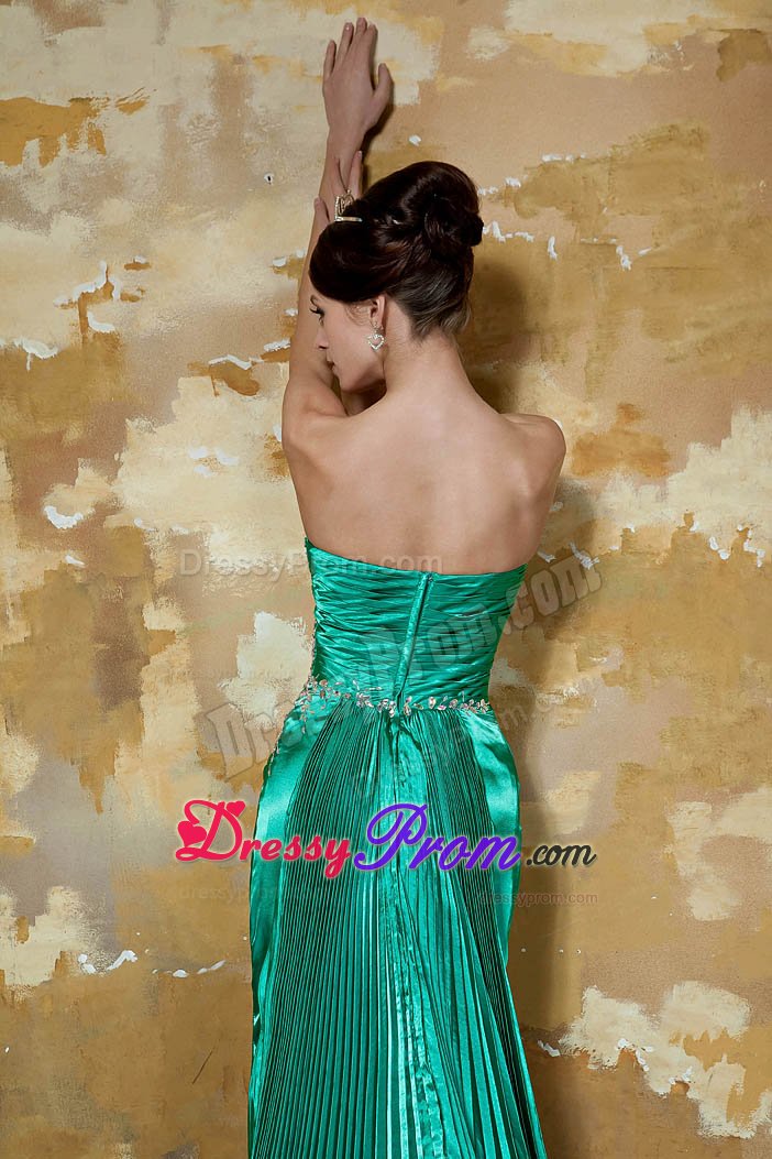 Popular Court Train Beaded Ruched Green Prom Dress for Girls