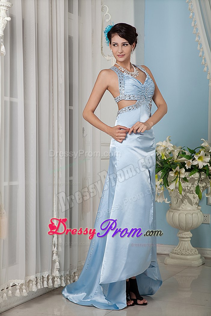 Custom Made Prom Dresses Beading High-low with Criss Cross Back