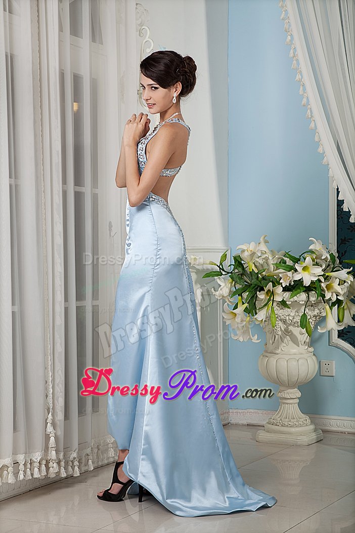 Custom Made Prom Dresses Beading High-low with Criss Cross Back