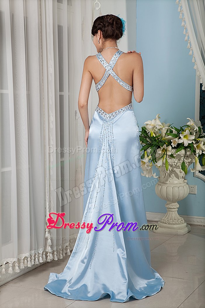 Custom Made Prom Dresses Beading High-low with Criss Cross Back